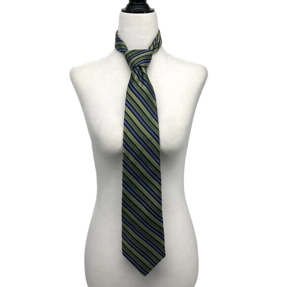 MICHAEL Michael Kors Green & Blue Striped Silk Tie - Picture 1 of 10